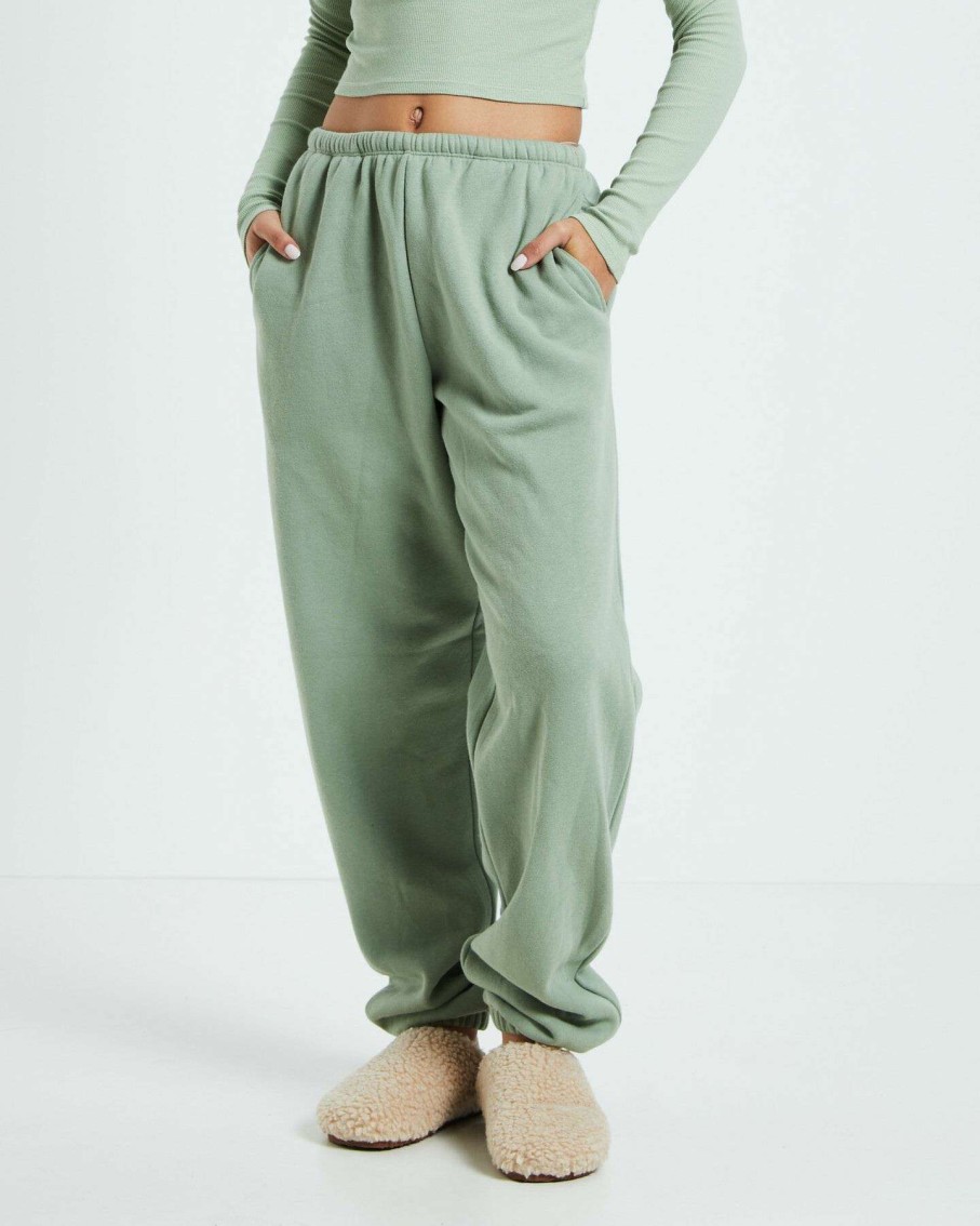 Womens * | General Pants Co. Basics Outlet Sale Relaxed Fleece Joggers Dusty Sage Green