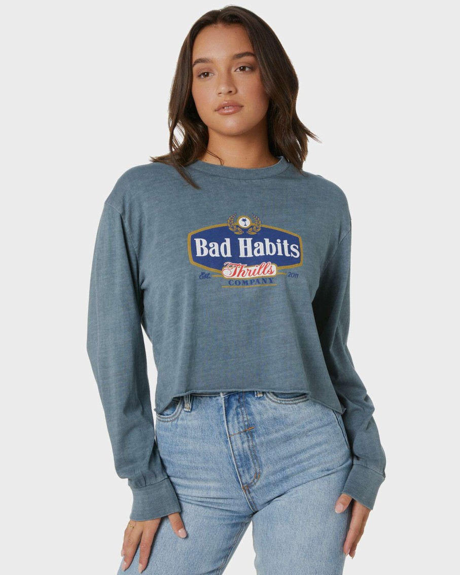 Womens * | Thrills Special Offers Bad Habits Ls Merch Super Crop Tee