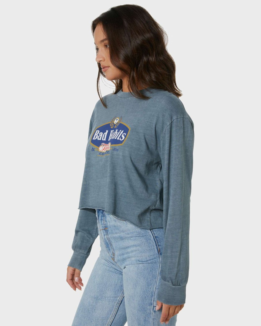 Womens * | Thrills Special Offers Bad Habits Ls Merch Super Crop Tee