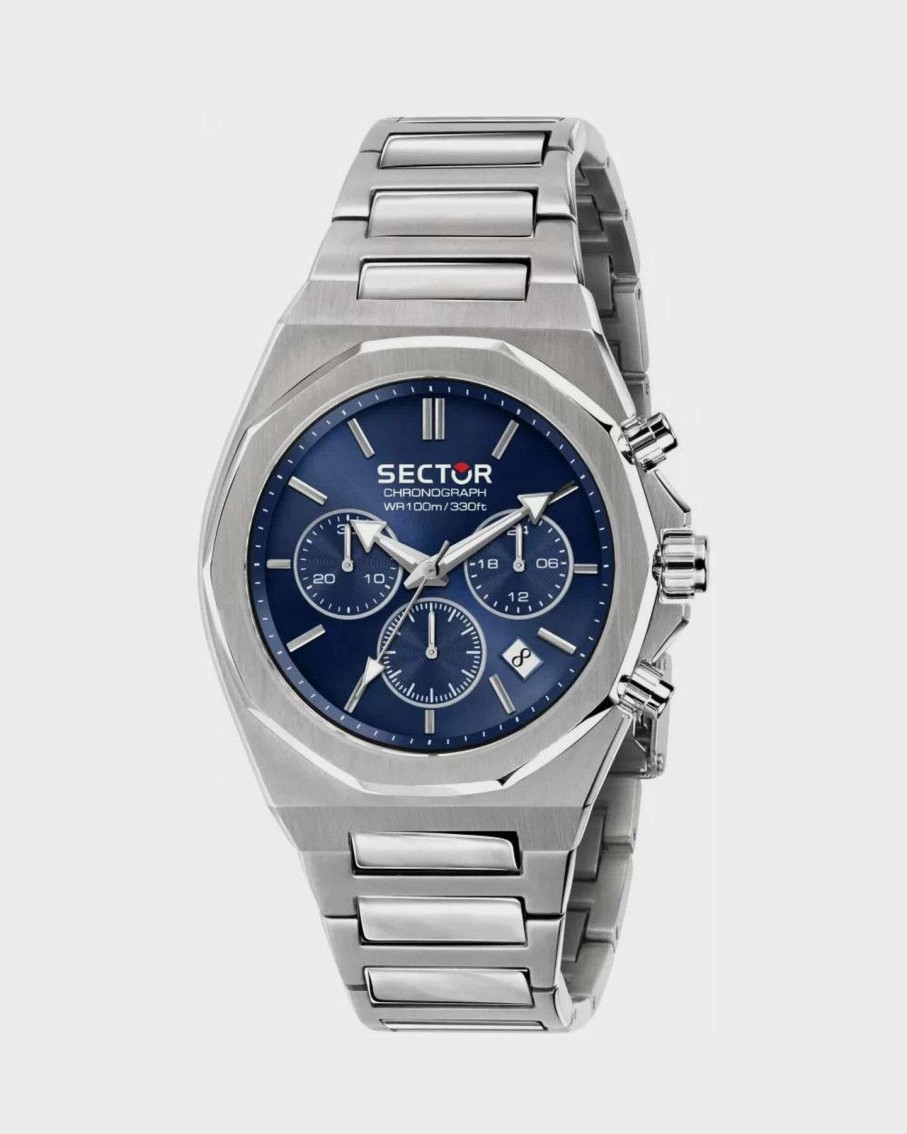 Mens * | Popular Sector 960 Blue Dial Silver Bracelet Chronograph